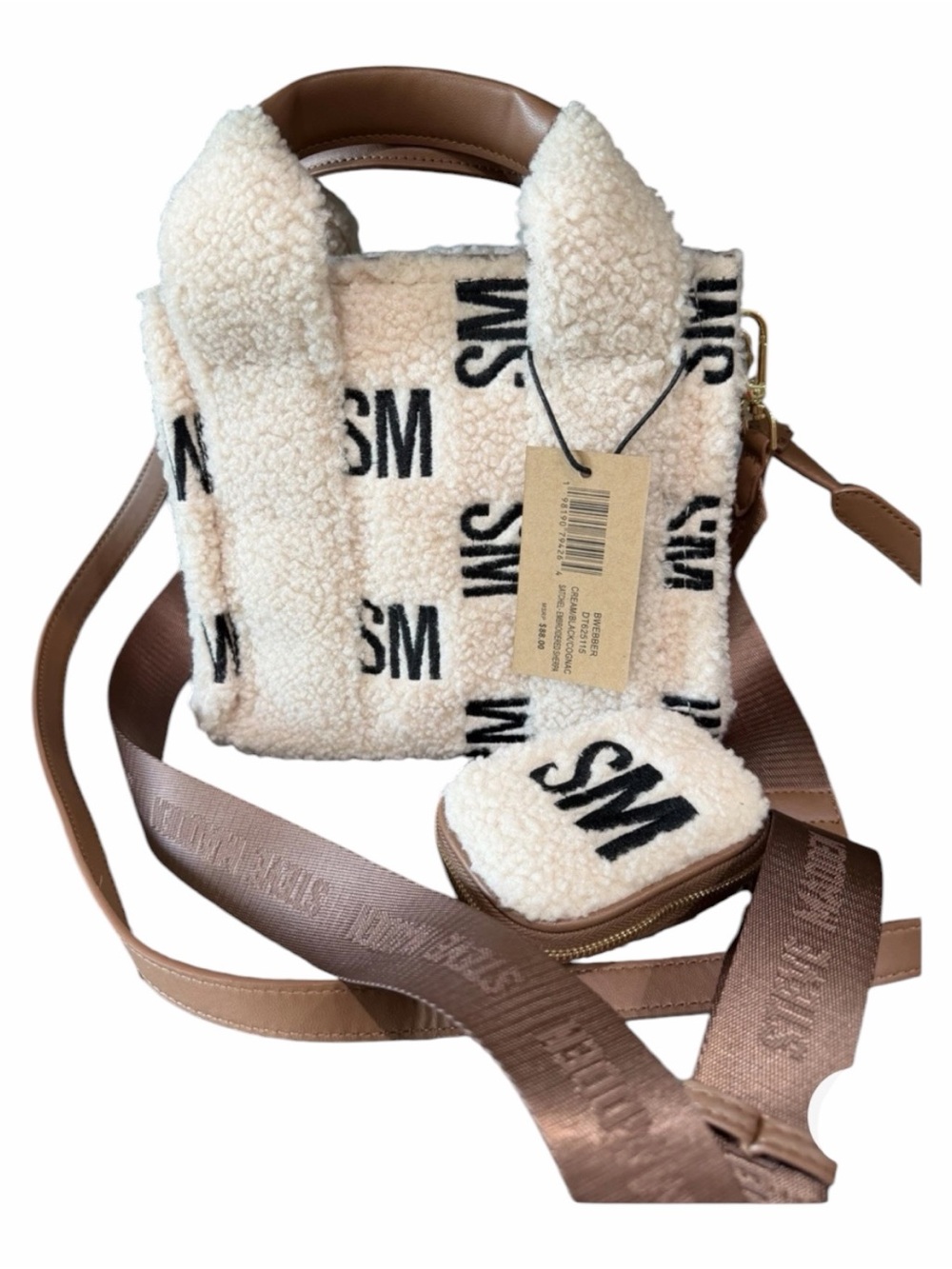 Steve Madden Bwebber Sherpa Satchel Bag with Coin Pouch